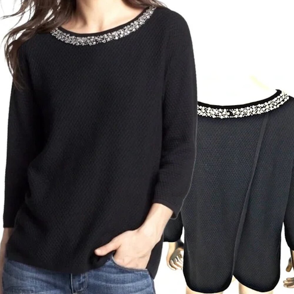 HINGE Black Embellished Long Sleeve Sweater Size M